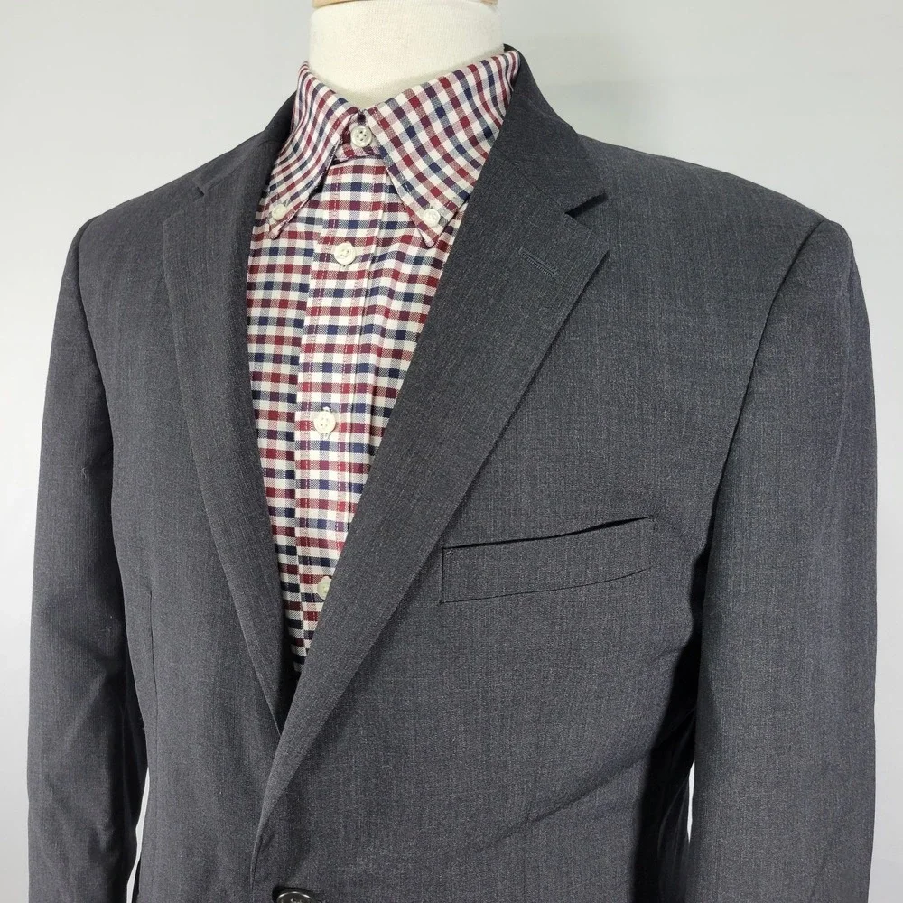 Pronto Uomo Men's Sport‎ Coat Blazer Two Button Charcoal Gray Wool Polyester 42L